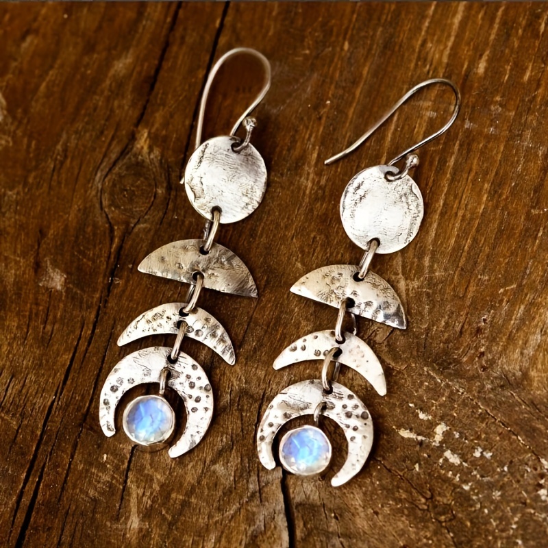Bohemian Moon Phase Moonstone Pendant Women's Earrings
